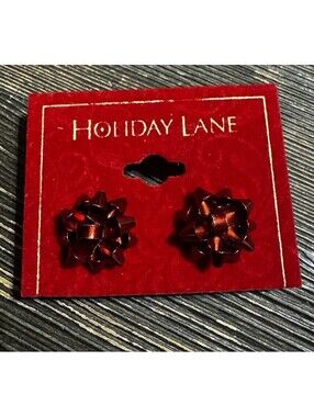 Holiday Lane Red Gift Bow Stud Earrings Christmas Metallic NWT Macy’s